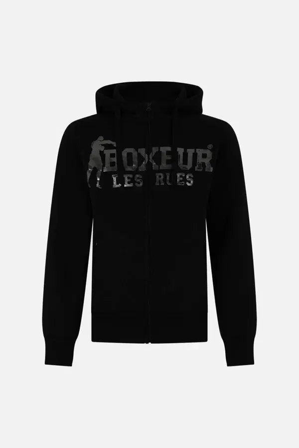 Felpa Logo Nera e Titanio Con Cappuccio E Zip