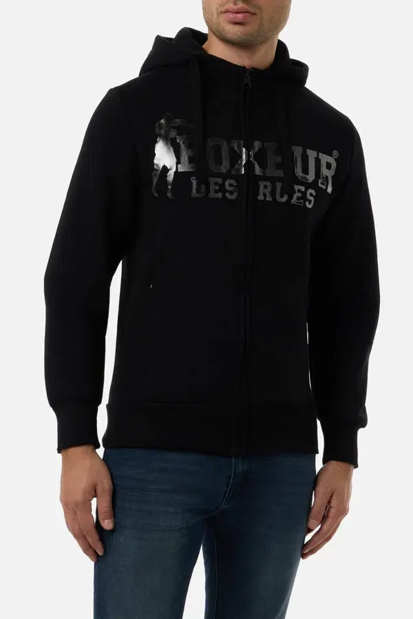 Felpa Logo Nera e Titanio Con Cappuccio E Zip
