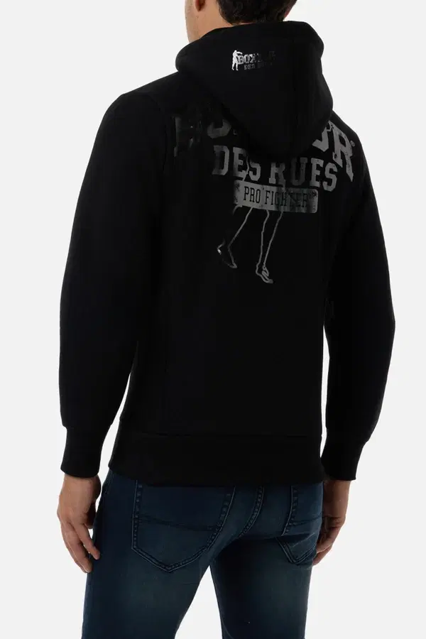 Felpa Logo Nera e Titanio Con Cappuccio E Zip