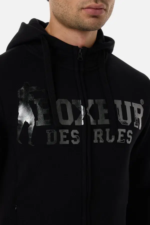 Felpa Logo Nera e Titanio Con Cappuccio E Zip
